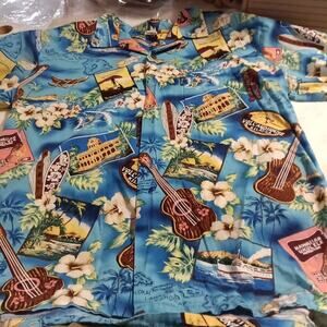 Palmwave Hawaii Men Short Sleeve Shirt White Hawaiian Button-Up XL Cotton Beach